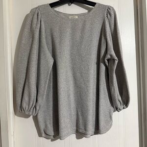 Max Studio Gray Waffle Knit Puff Sleeve Top